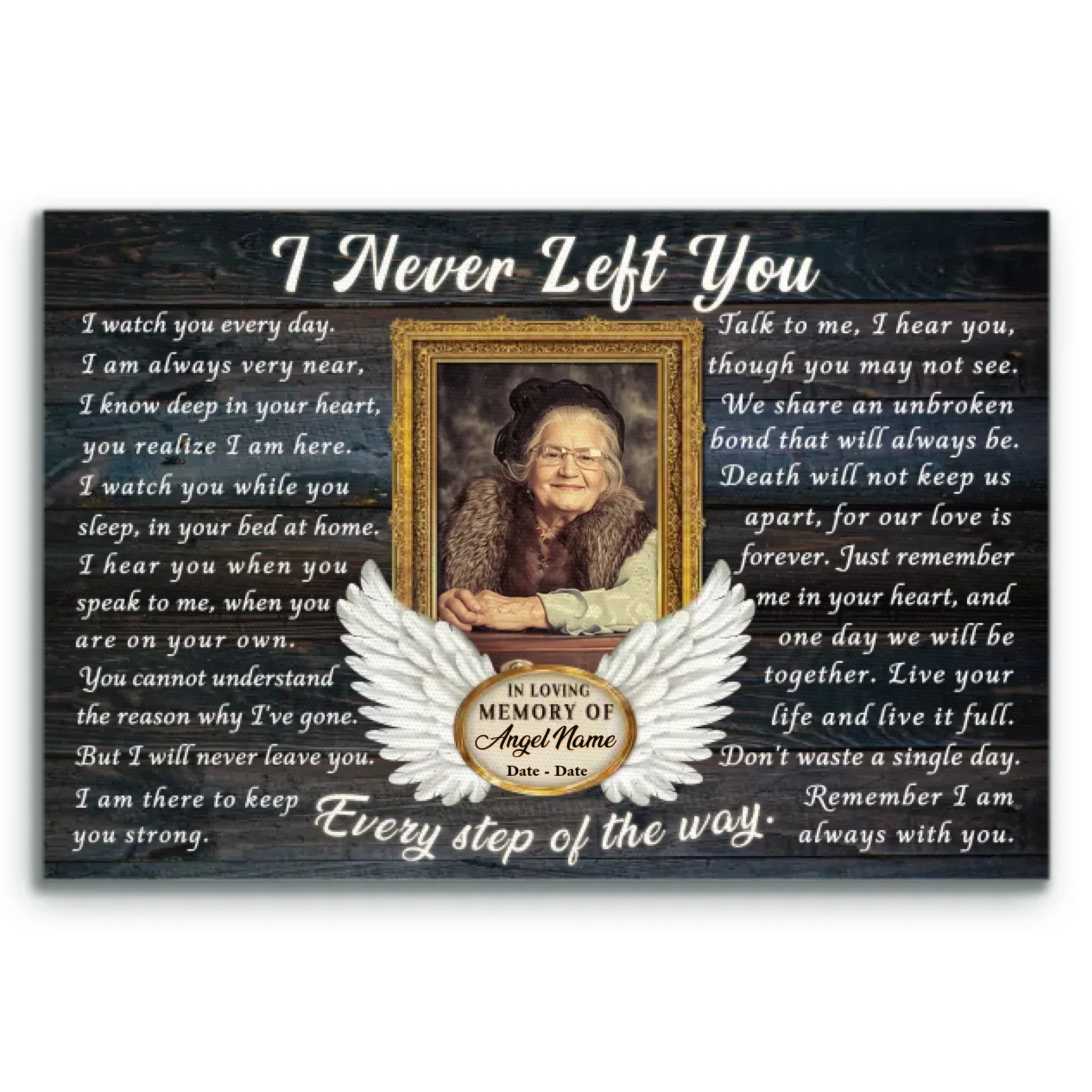 Personalized Canvas Prints, Custom Photo, Memorial Gifts, Sympathy Gifts, Remembrance Gifts, Loss Of Dad, Mom, Angel Wings I Never Left You Dem Canvas