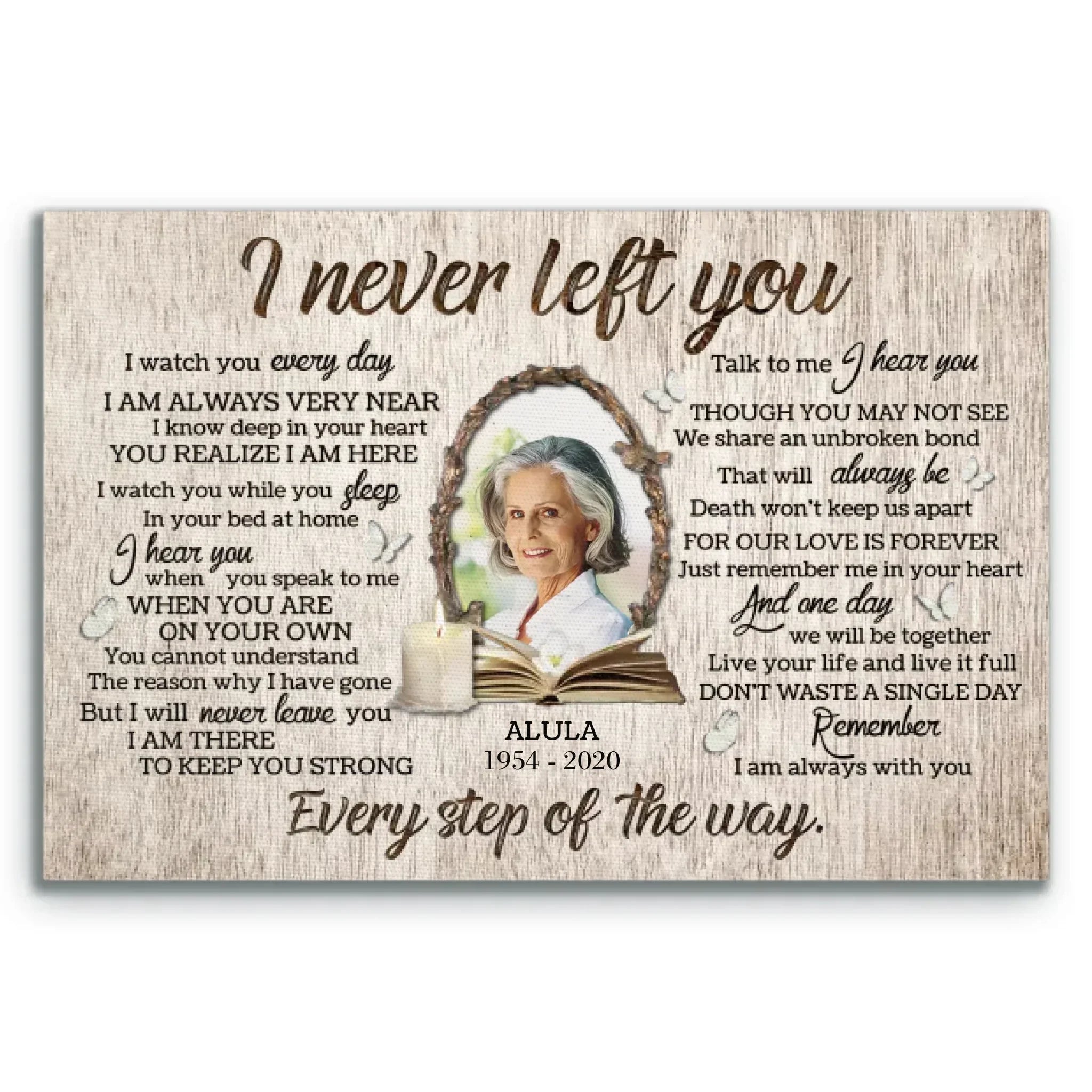 Personalized Canvas Prints, Custom Photo, Memorial Gifts, Sympathy Gifts, Candle Memorial I Never Left You Love Dem Canvas
