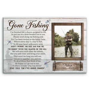 Personalized Canvas Prints Custom Photo, Gone Fishing Memorial, Father Gifts, Rest In Peace Sign Dem Canvas