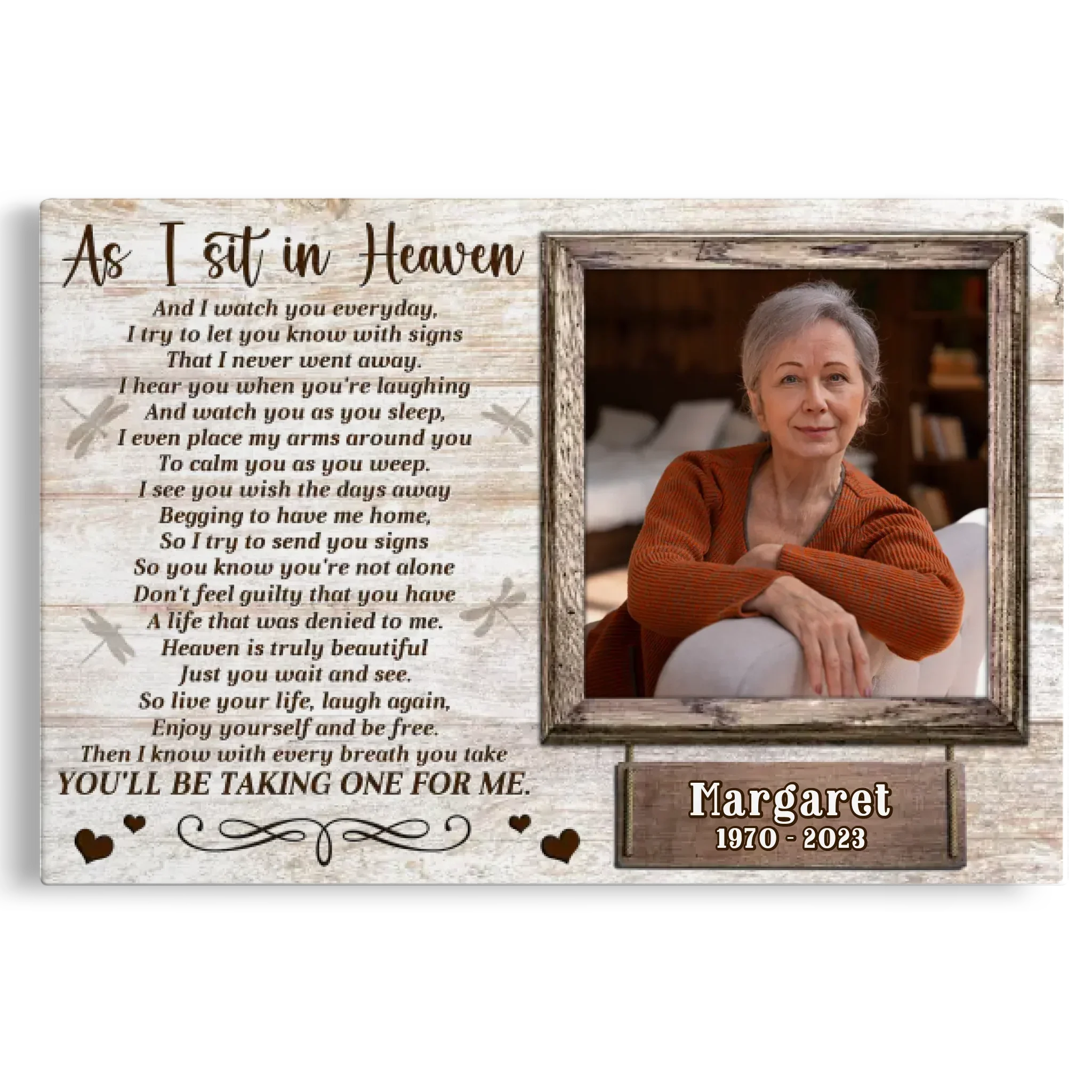 Personalized Canvas Prints, Custom Photo, Memorial Picture Gift, In Memory Of Loved One Gift, Memorial Gifts For Loss, As I Sit In Heaven Dem Canvas