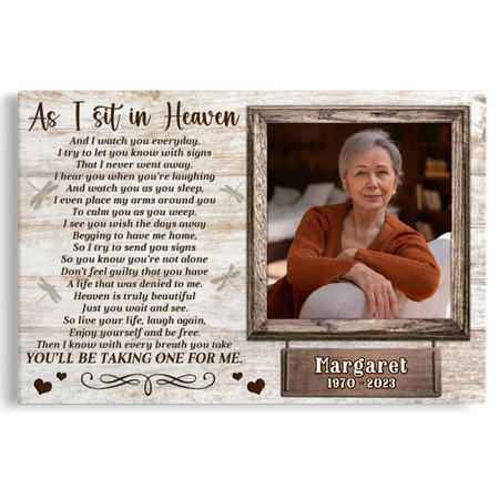 Personalized Canvas Prints, Custom Photo, Memorial Picture Gift, In Memory Of Loved One Gift, Memorial Gifts For Loss, As I Sit In Heaven Dem Canvas