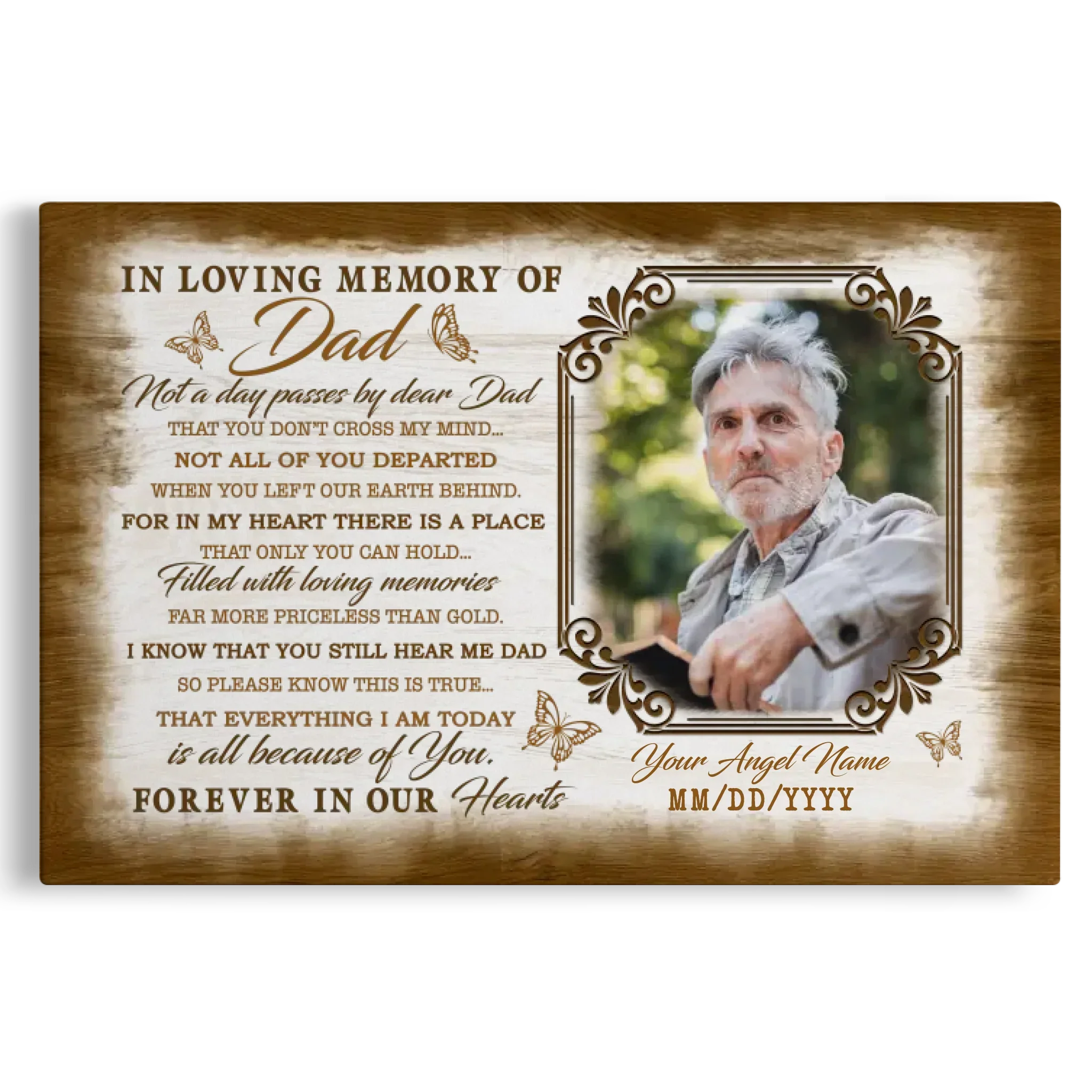 Personalized Canvas Prints Custom Name And Upload Photo - Sympathy Loss Of Father Remembrance Father In Heaven Poem, Love Dad Dem Canvas