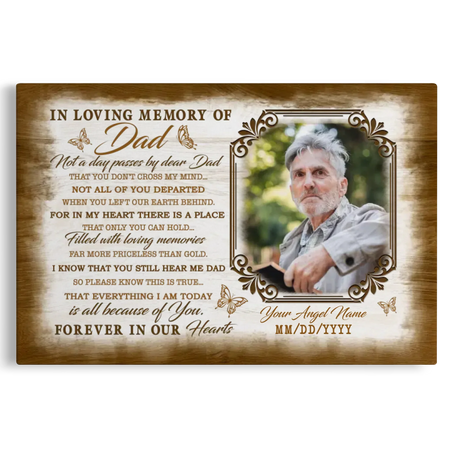 Personalized Canvas Prints Custom Name And Upload Photo - Sympathy Loss Of Father Remembrance Father In Heaven Poem, Love Dad Dem Canvas