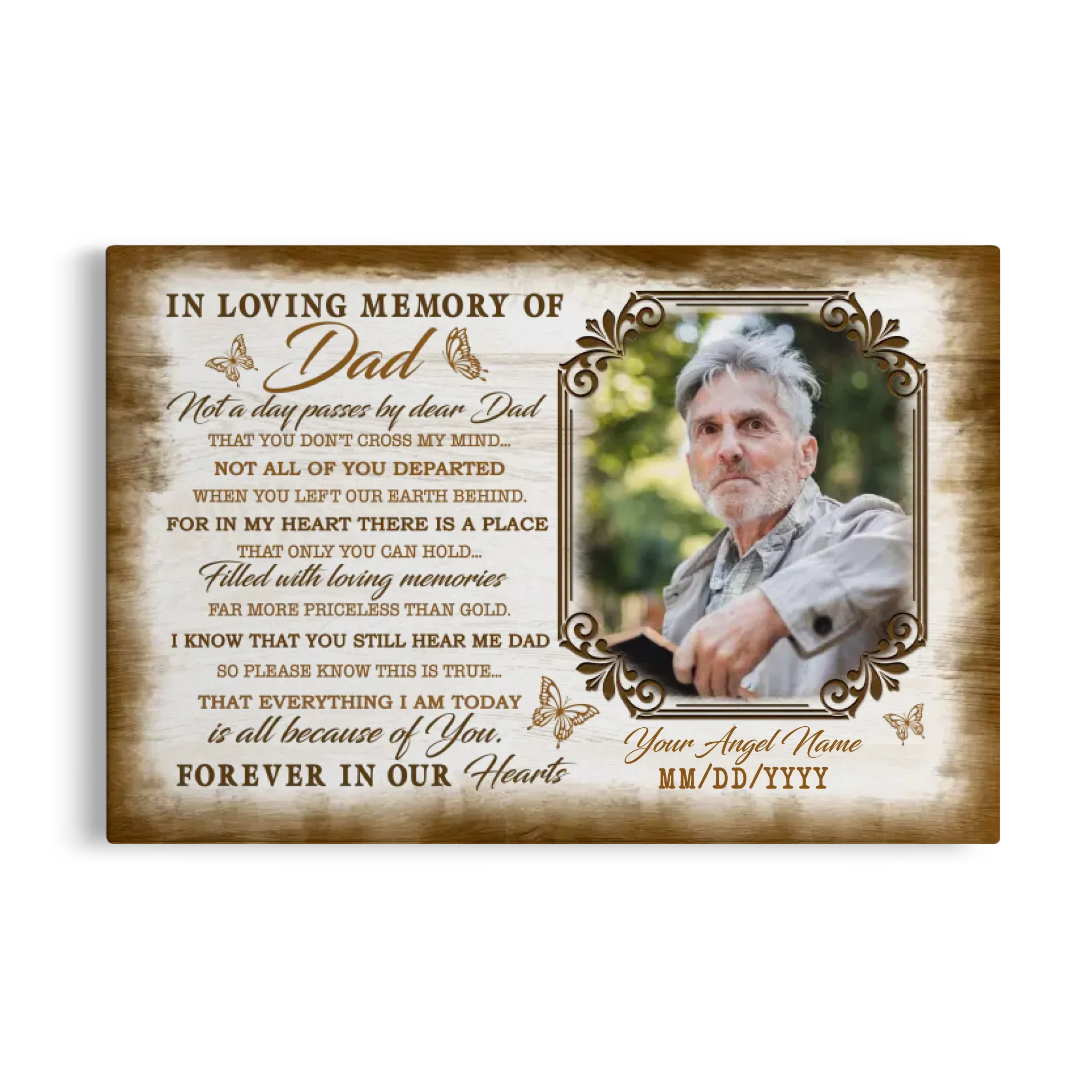 Personalized Canvas Prints Custom Name And Upload Photo - Sympathy Loss Of Father Remembrance Father In Heaven Poem, Love Dad Dem Canvas