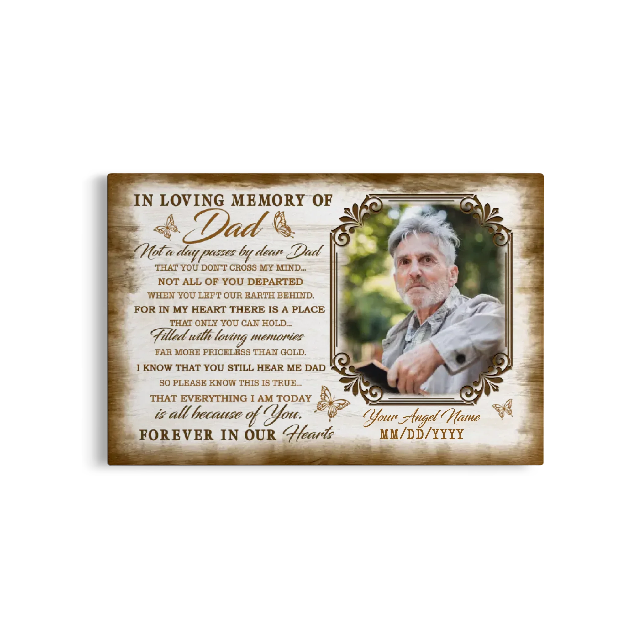 Personalized Canvas Prints Custom Name And Upload Photo - Sympathy Loss Of Father Remembrance Father In Heaven Poem, Love Dad Dem Canvas