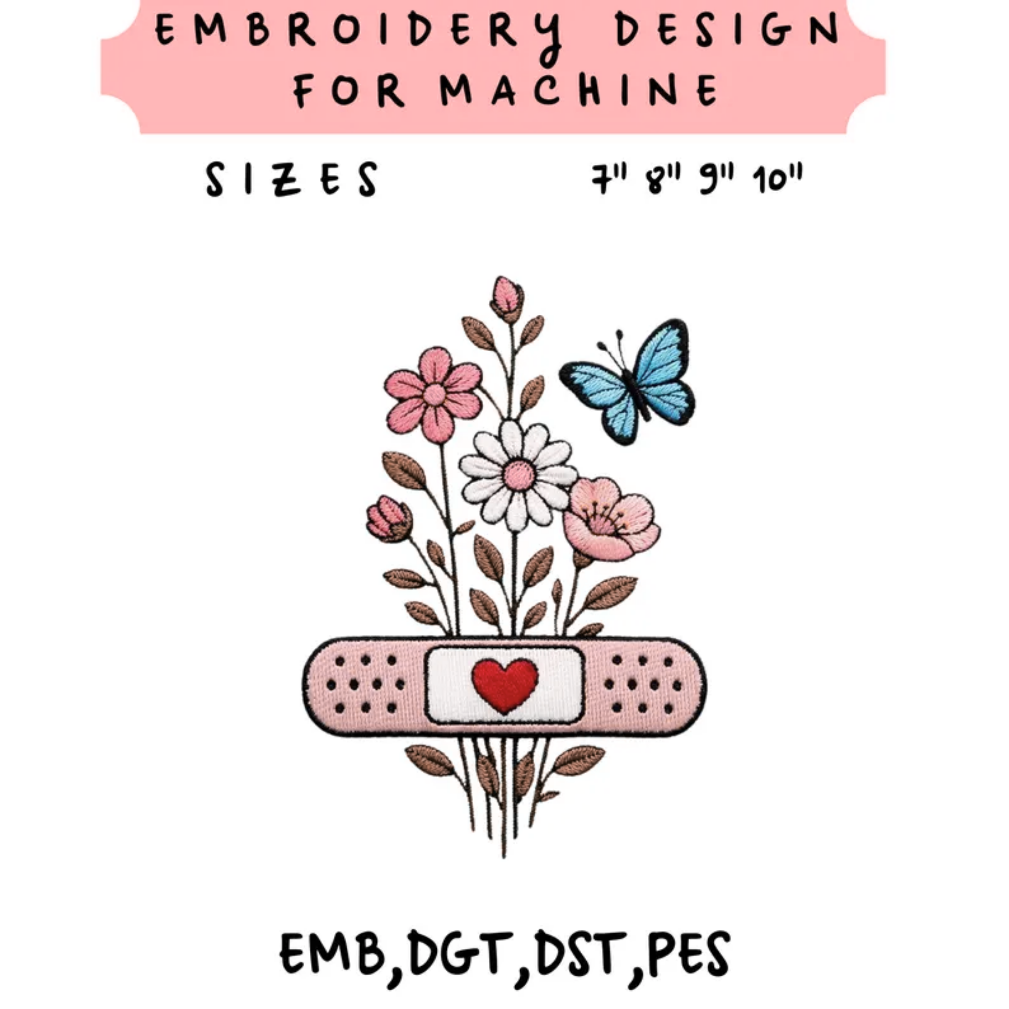 Floral Compression Bandage Butterfly Embroidery File Medical Nurse Inspired Machine Stitch Design