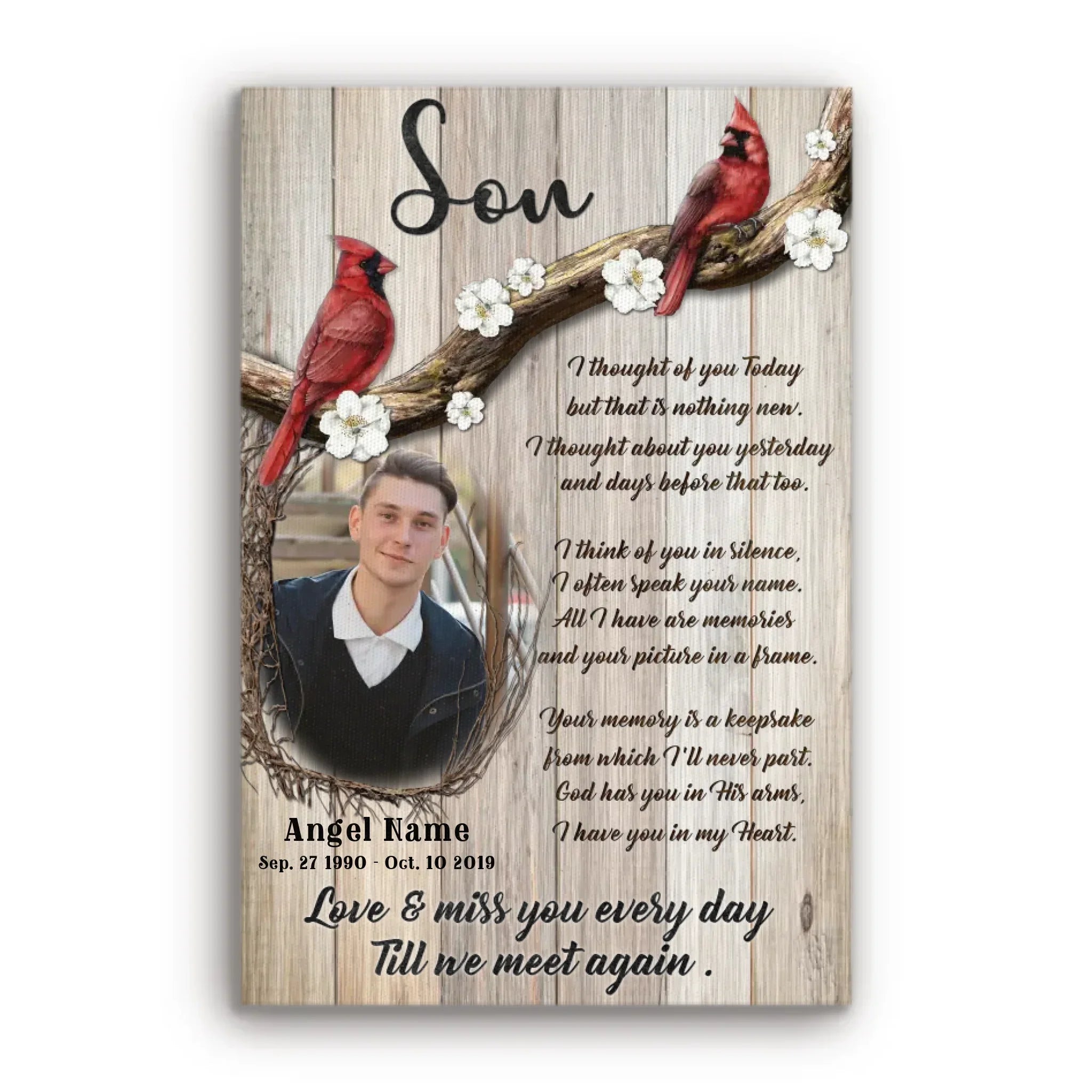 Personalized Photo Canvas Prints, Memorial Gifts, Loss Of Son, Sympathy Son, Love And Miss You Every Day Dem Canvas