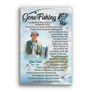 Personalized Canvas Prints, Custom Name And Photo, Gift For Dad, Gift For Grandpa Memorial Fishing, Gone Fishing Dem Canvas
