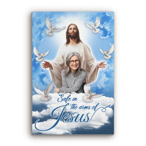 Personalized Canvas Prints, Custom Photo, Sympathy Gifts, Memorial Gifts, Loss Parents, Blue Sky With Pigeon Safe In The Arms Of Jesus Dem Canvas