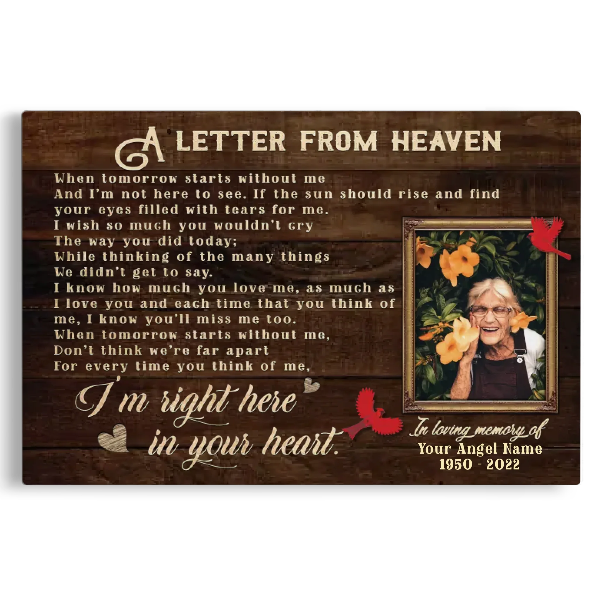 Personalized Canvas Prints, Custom Photo And Name, Memorial Gift, Sympathy Gifts, Remembrance Gifts, Remembrance Gifts Dem Canvas