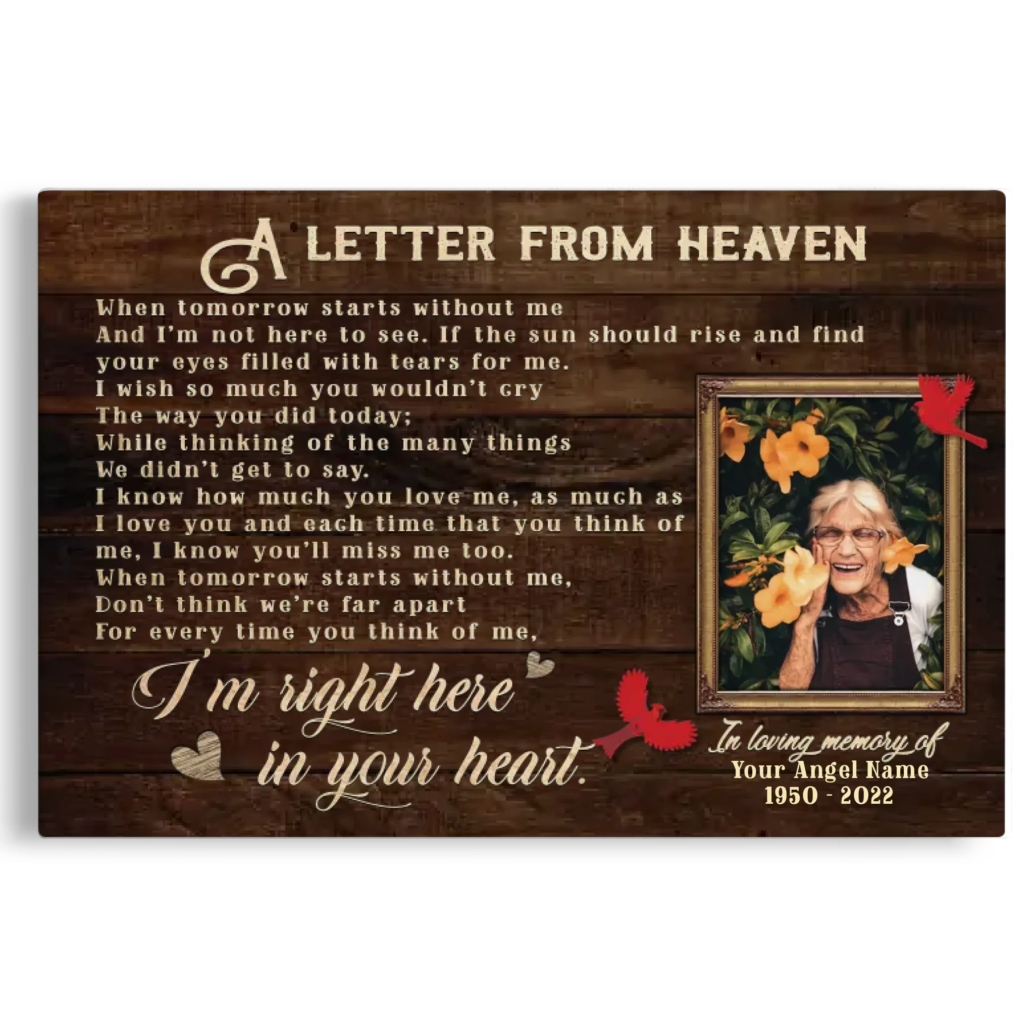 Personalized Canvas Prints, Custom Photo And Name, Memorial Gift, Sympathy Gifts, Remembrance Gifts, Remembrance Gifts Dem Canvas