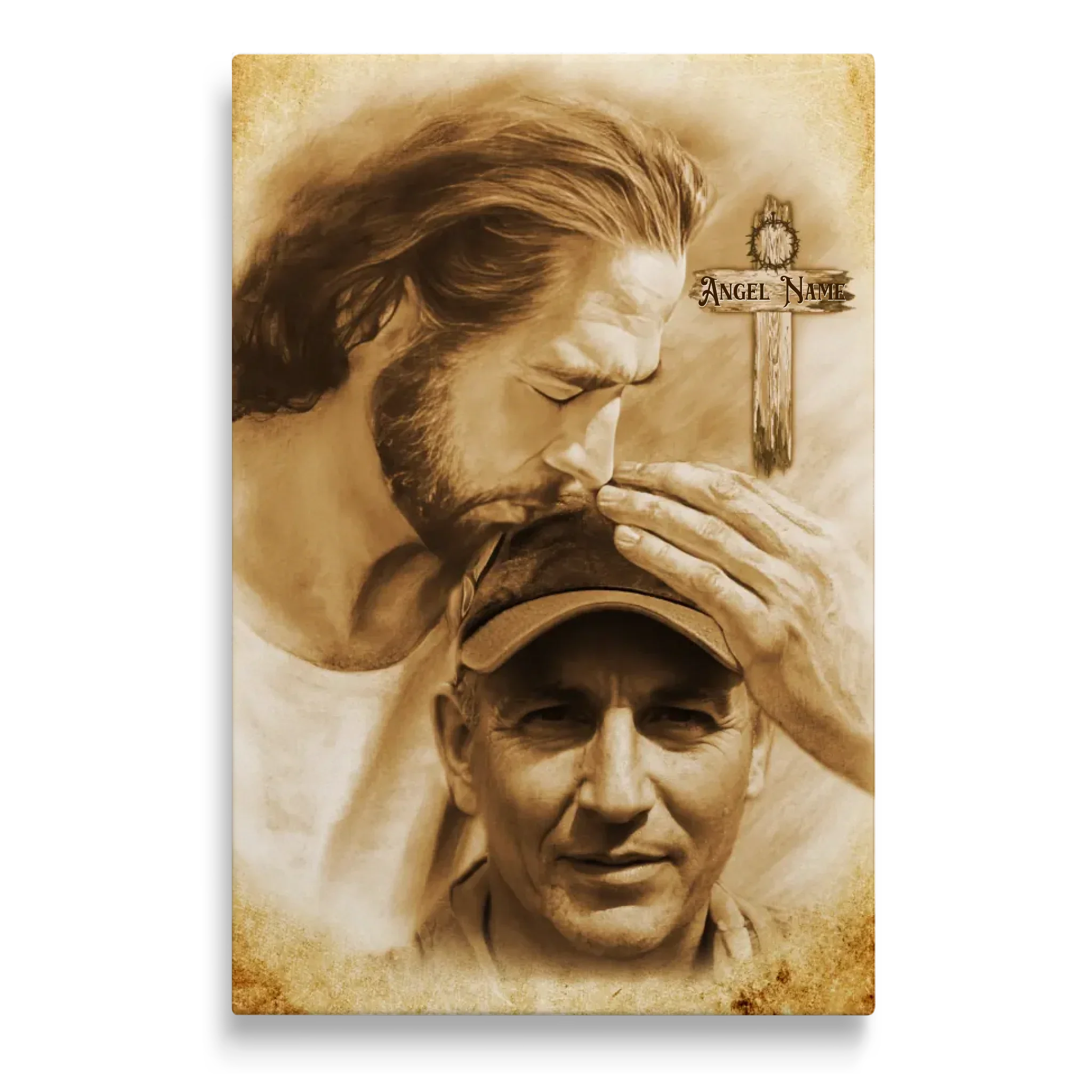 Personalized Canvas Prints, Custom Photo And Name, Sympathy Gifts, Memorial Gift, Safe In The Arms Of Jesus Cross With Thorns Dem Canvas