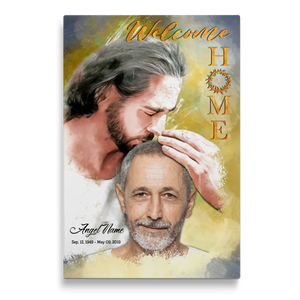 Personalized Canvas Prints, Custom Photo, Sympathy Gifts, Memorial Gift, Safe In The Arms Of Jesus, Welcome Home Watercolor Style Dem Canvas