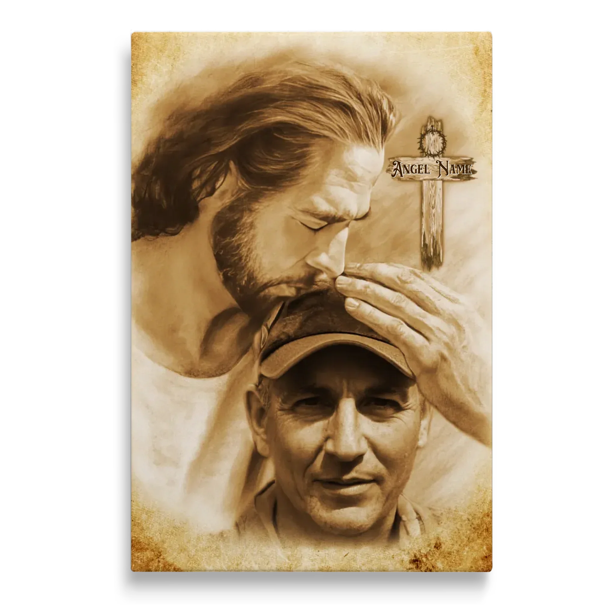 Personalized Canvas Prints, Custom Photo And Name, Sympathy Gifts, Memorial Gift, Safe In The Arms Of Jesus Cross With Thorns Dem Canvas