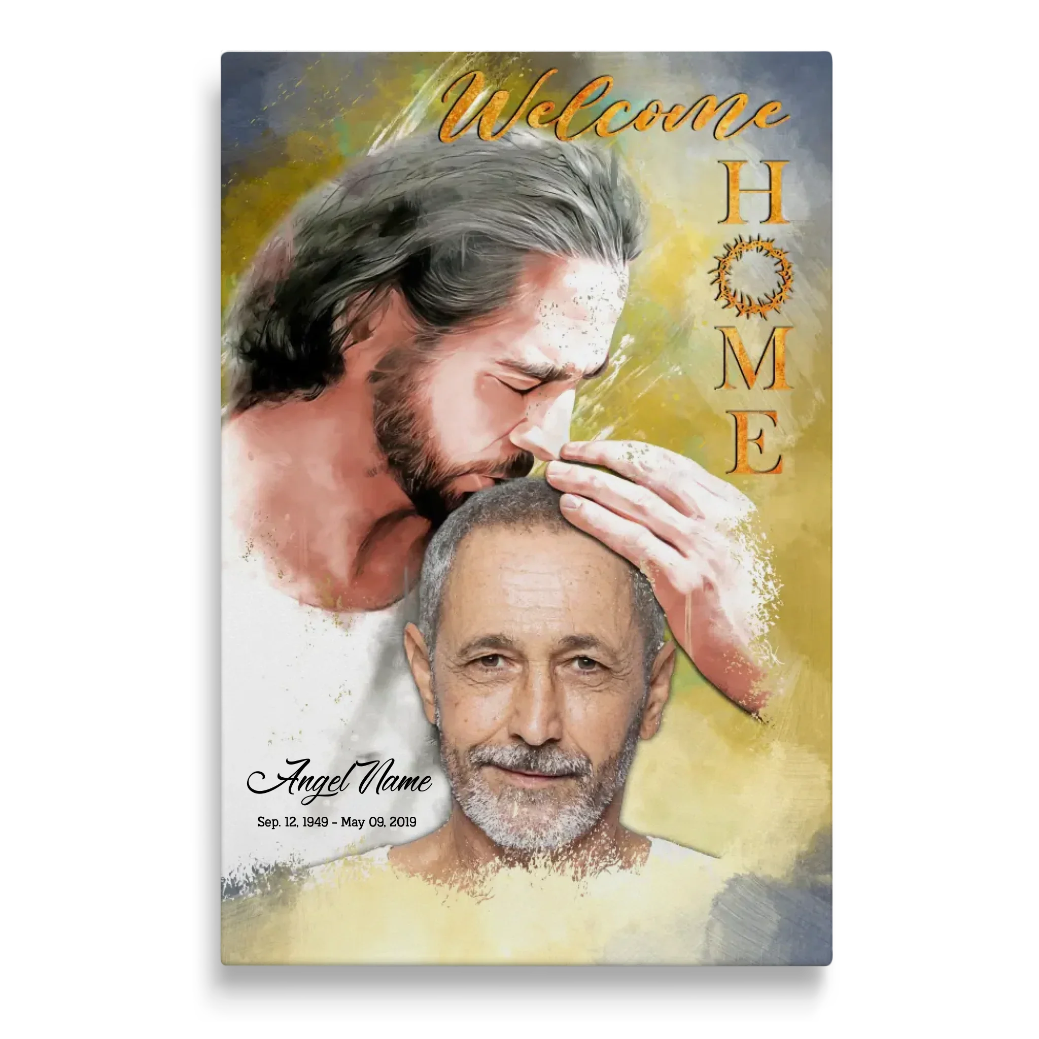 Personalized Canvas Prints, Custom Photo, Sympathy Gifts, Memorial Gift, Safe In The Arms Of Jesus, Welcome Home Watercolor Style Dem Canvas
