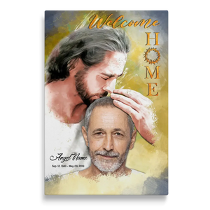 Personalized Canvas Prints, Custom Photo, Sympathy Gifts, Memorial Gift, Safe In The Arms Of Jesus, Welcome Home Watercolor Style Dem Canvas