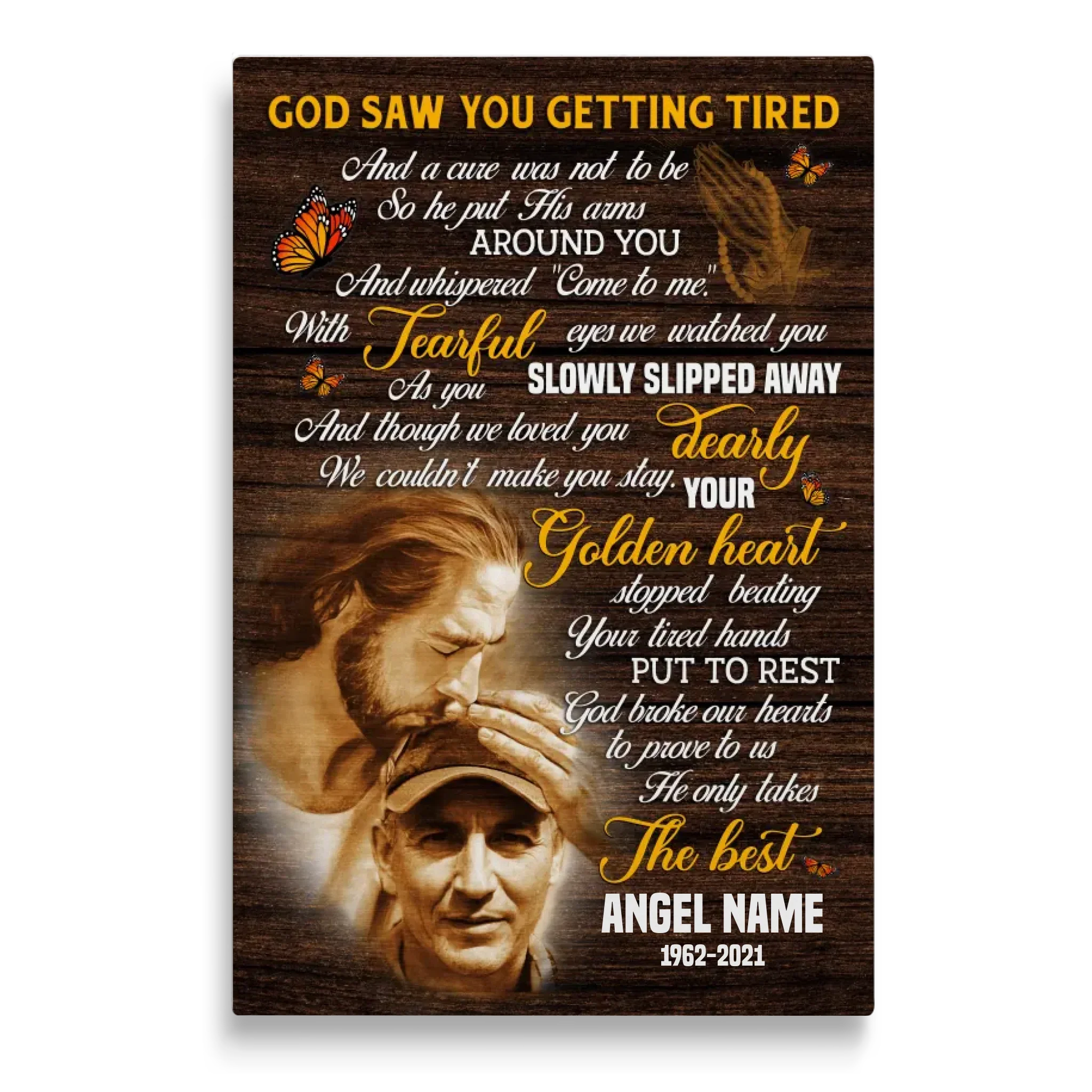 Personalized Canvas Prints, Custom Photo, Sympathy Gifts, Memorial Gift, Safe In The Arms Of Jesus, God Saw You Getting Tired Dem Canvas