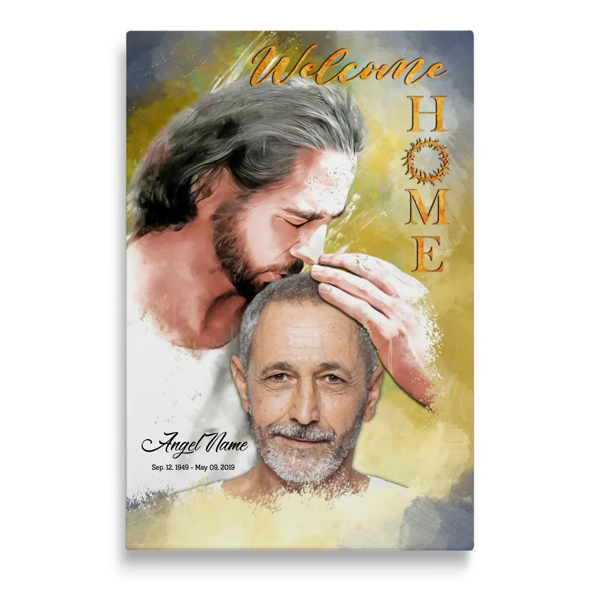 Personalized Canvas Prints, Custom Photo, Sympathy Gifts, Memorial Gift, Safe In The Arms Of Jesus, Welcome Home Watercolor Style Dem Canvas