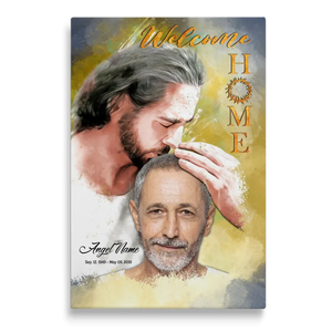 Personalized Canvas Prints, Custom Photo, Sympathy Gifts, Memorial Gift, Safe In The Arms Of Jesus, Welcome Home Watercolor Style Dem Canvas