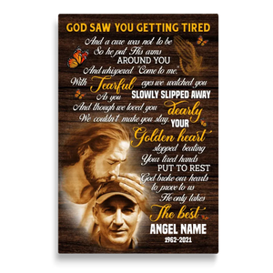 Personalized Canvas Prints, Custom Photo, Sympathy Gifts, Memorial Gift, Safe In The Arms Of Jesus, God Saw You Getting Tired Dem Canvas