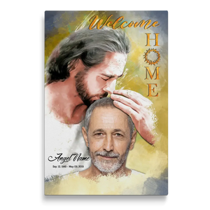 Personalized Canvas Prints, Custom Photo, Sympathy Gifts, Memorial Gift, Safe In The Arms Of Jesus, Welcome Home Watercolor Style Dem Canvas