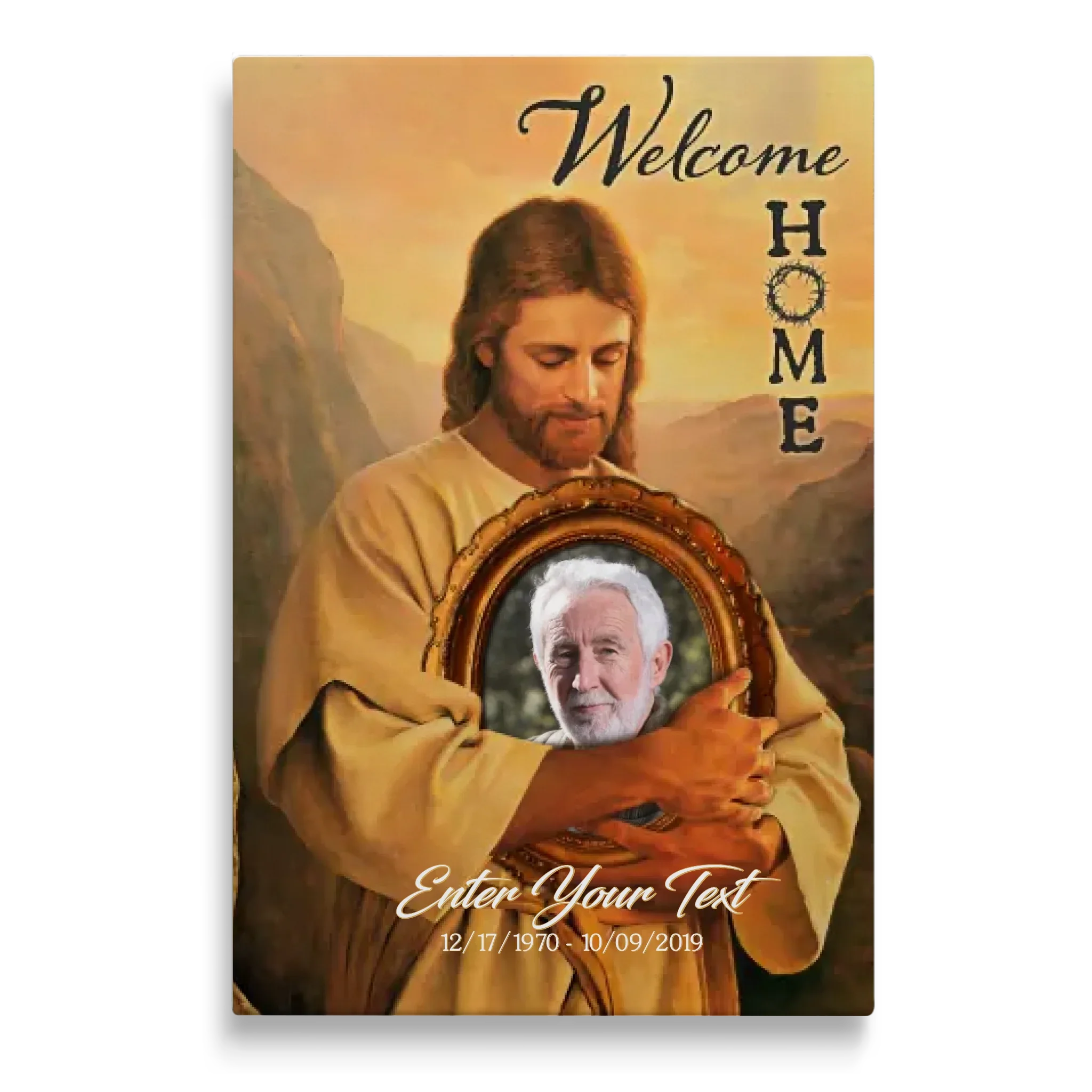 Personalized Canvas Prints, Custom Photo And Name, Memorial Gift, Mom Loss Gift, Father Loss Gift, Welcome Home, Safe In The Arms Of Jesus Dem Canvas