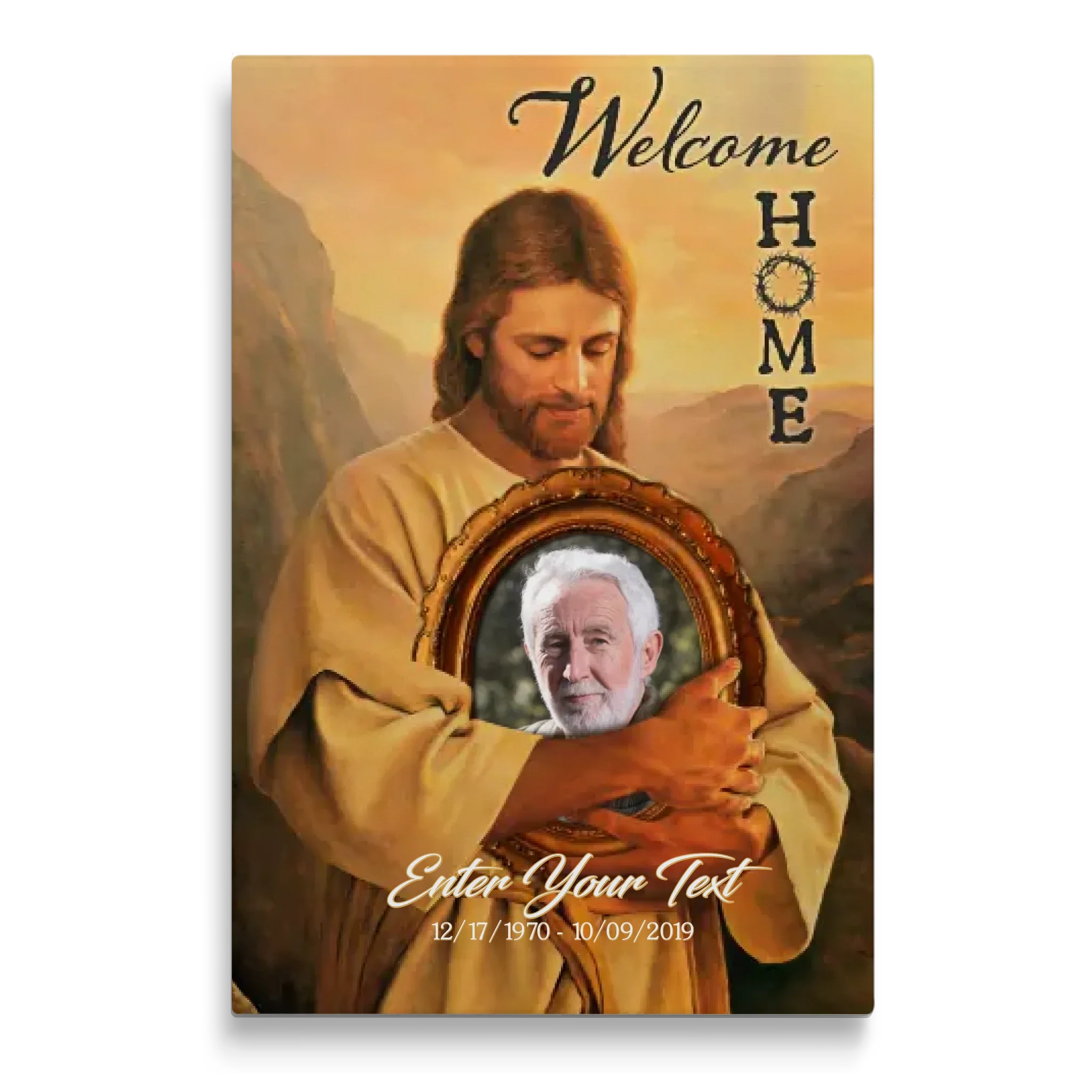 Personalized Canvas Prints, Custom Photo And Name, Memorial Gift, Mom Loss Gift, Father Loss Gift, Welcome Home, Safe In The Arms Of Jesus Dem Canvas