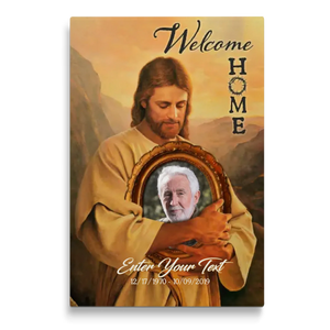 Personalized Canvas Prints, Custom Photo And Name, Memorial Gift, Mom Loss Gift, Father Loss Gift, Welcome Home, Safe In The Arms Of Jesus Dem Canvas