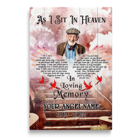 Personalized Canvas Prints, Custom Photo, Sympathy Gifts, Memorial Gifts, Cardinal Wings,Loss Mom, Loss Dad, As I Sit In Heaven Dem Canvas