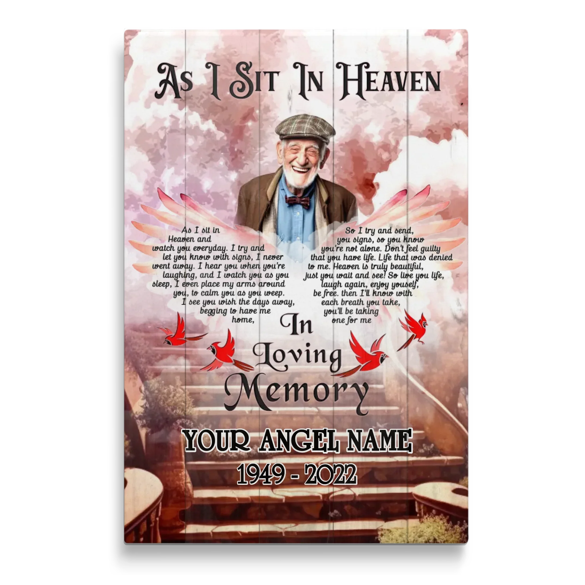 Personalized Canvas Prints, Custom Photo, Sympathy Gifts, Memorial Gifts, Cardinal Wings,Loss Mom, Loss Dad, As I Sit In Heaven Dem Canvas