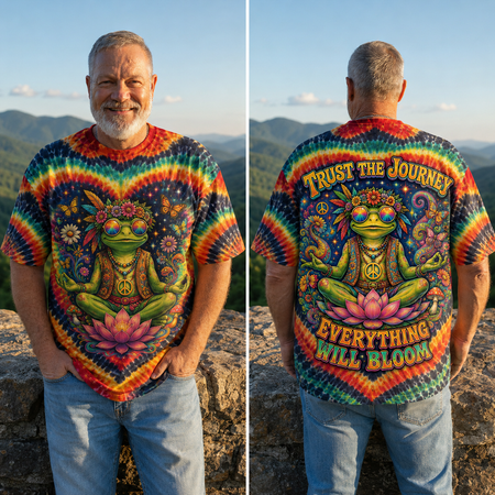 Trust The Journey & Just Breathe Hippie Frog All Over Print T-Shirt