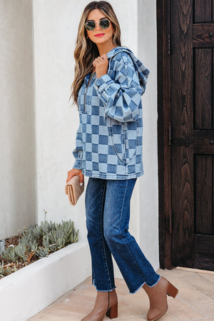 Taracella Checkerboard Zipped Kangaroo Hoodie