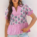 Theodora Patchwork Ruffle Hem Blouse