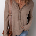 Zahra Waffle Knit Neckline Long Sleeve Top