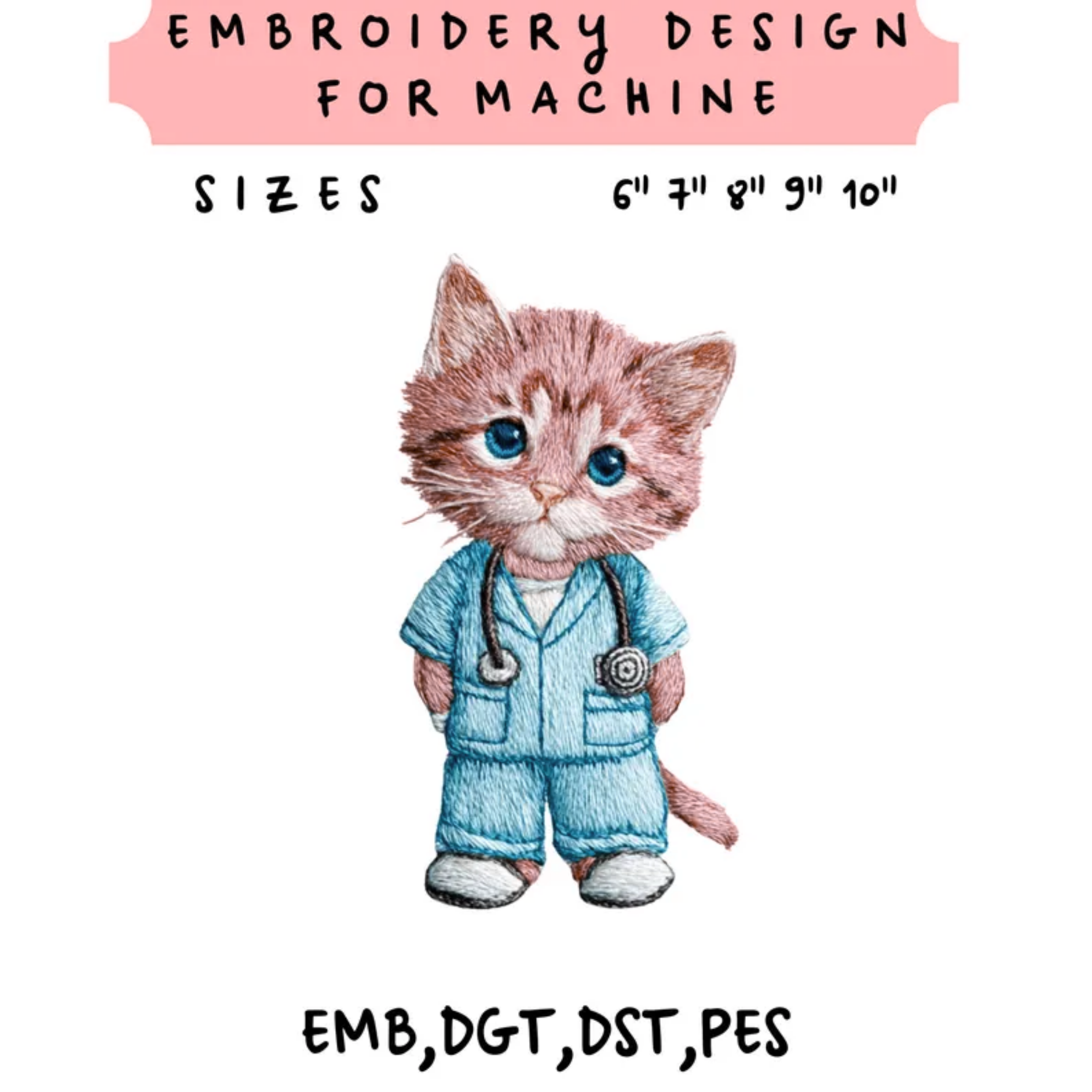 Cat Doctor Embroidery File Nurse Vet Kitty Medical Design Hospital Scrubs Gift