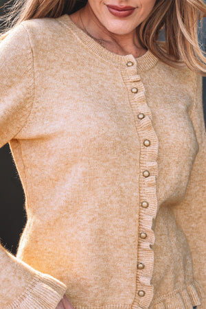 Yamileth Oatmeal Ruffle Trim Sweater