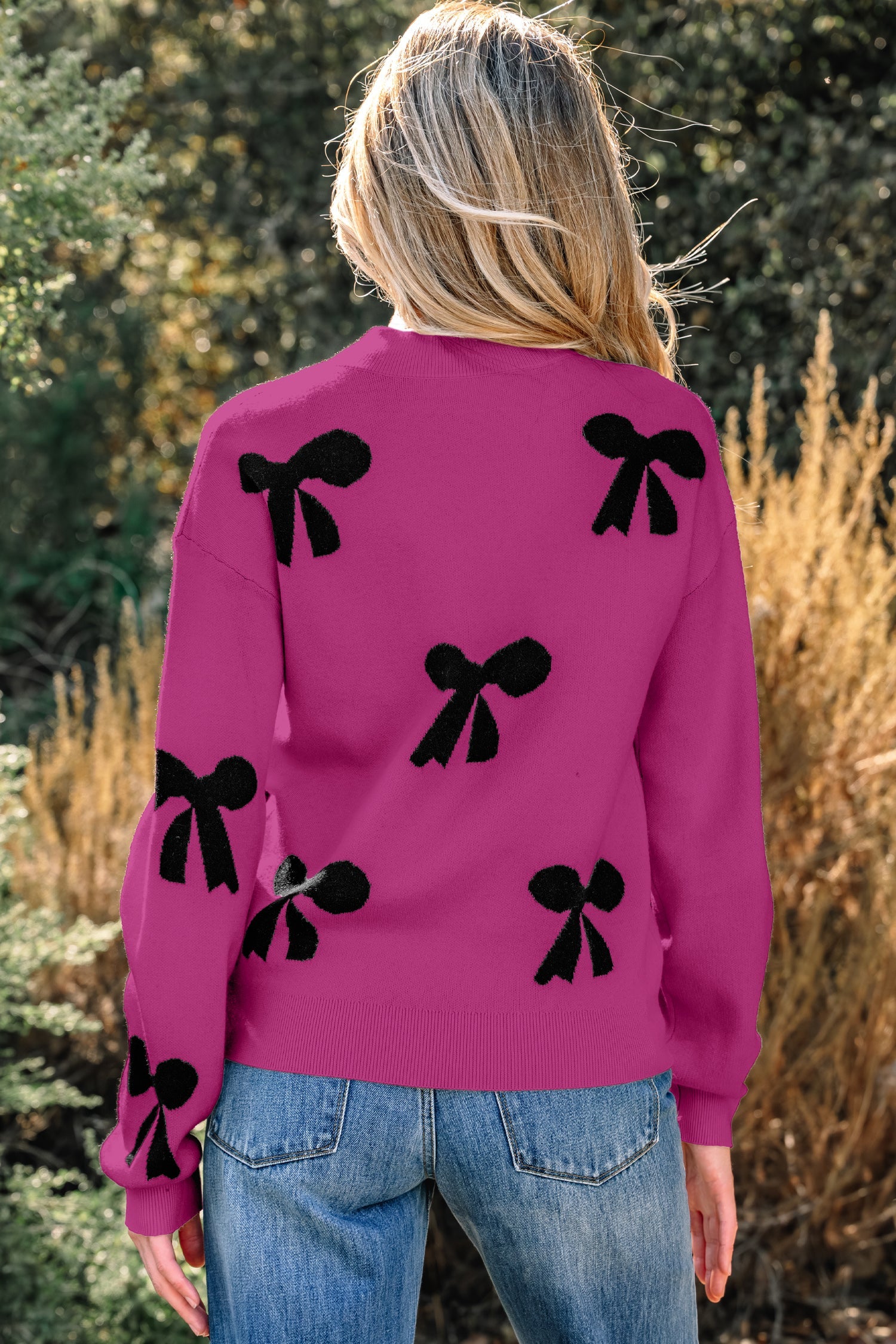 Lucy Bow Pattern Loose Sweater