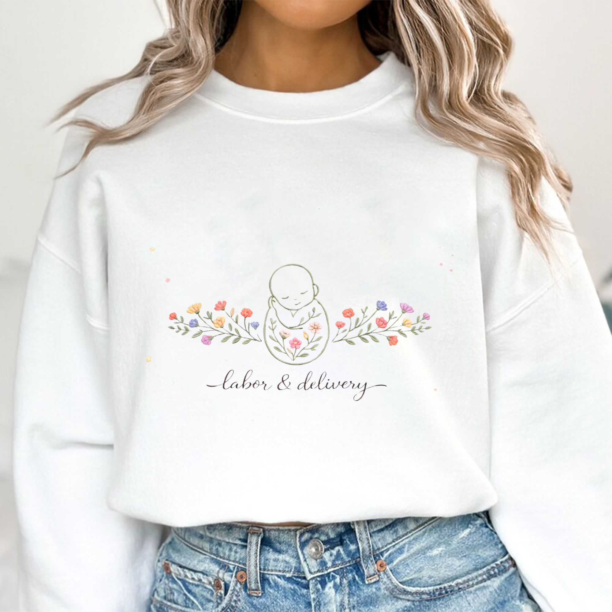 Labor and Delivery Nurse Embroidery Sweater