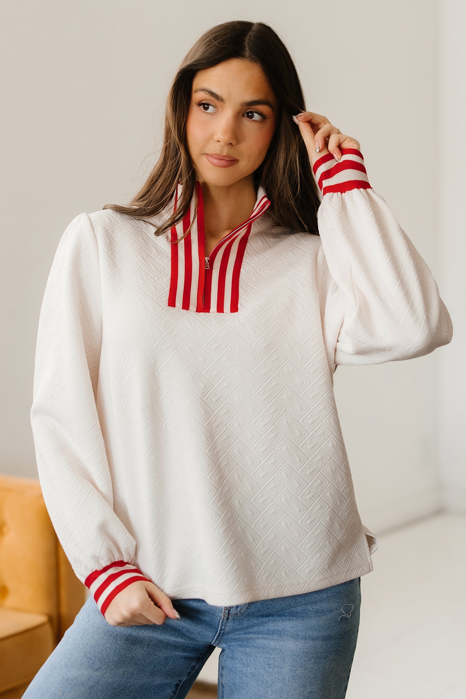 Danna Zipped Collar Pullover Top