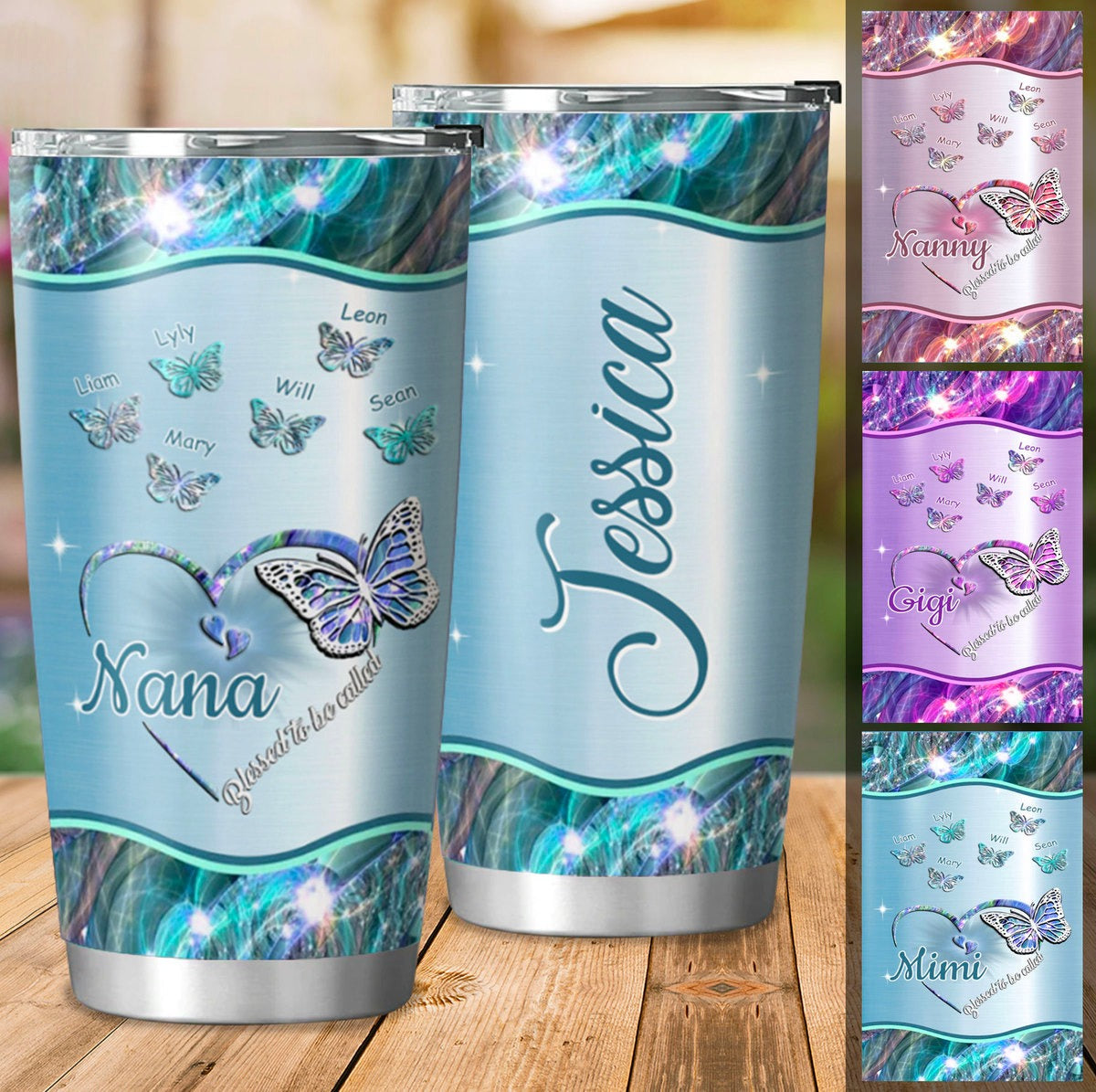 Butterflies Blessed to be called Nana Mimi Gigi Grandma Personalized Tumbler SC9101