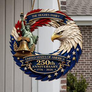 Custom Wood Sign - Personalized America 250th Anniversary Gifts For Mom, Dad, Brother, Sister, Kids - Bald Eagle Patriotic