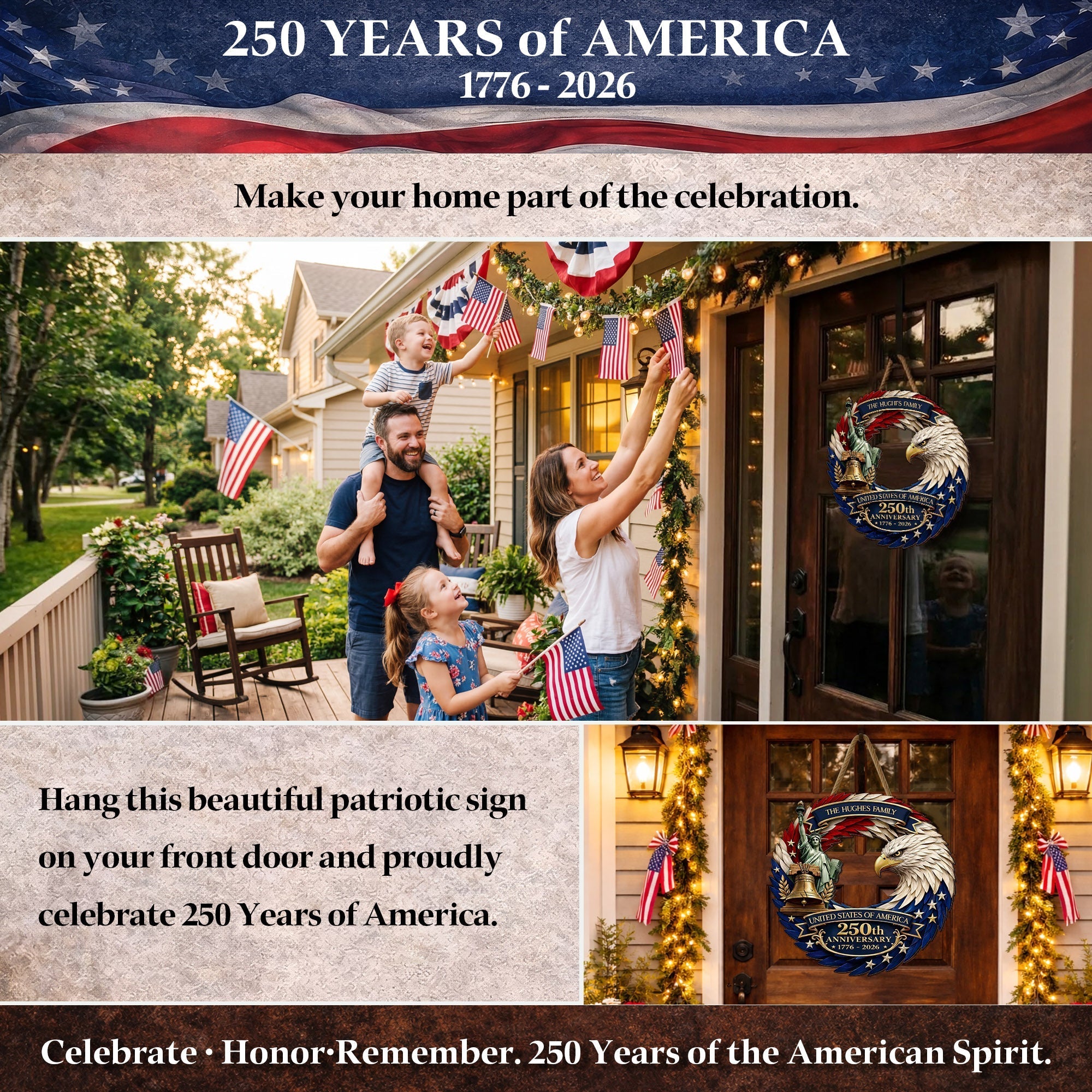 Custom Wood Sign - Personalized America 250th Anniversary Gifts For Mom, Dad, Brother, Sister, Kids - Bald Eagle Patriotic