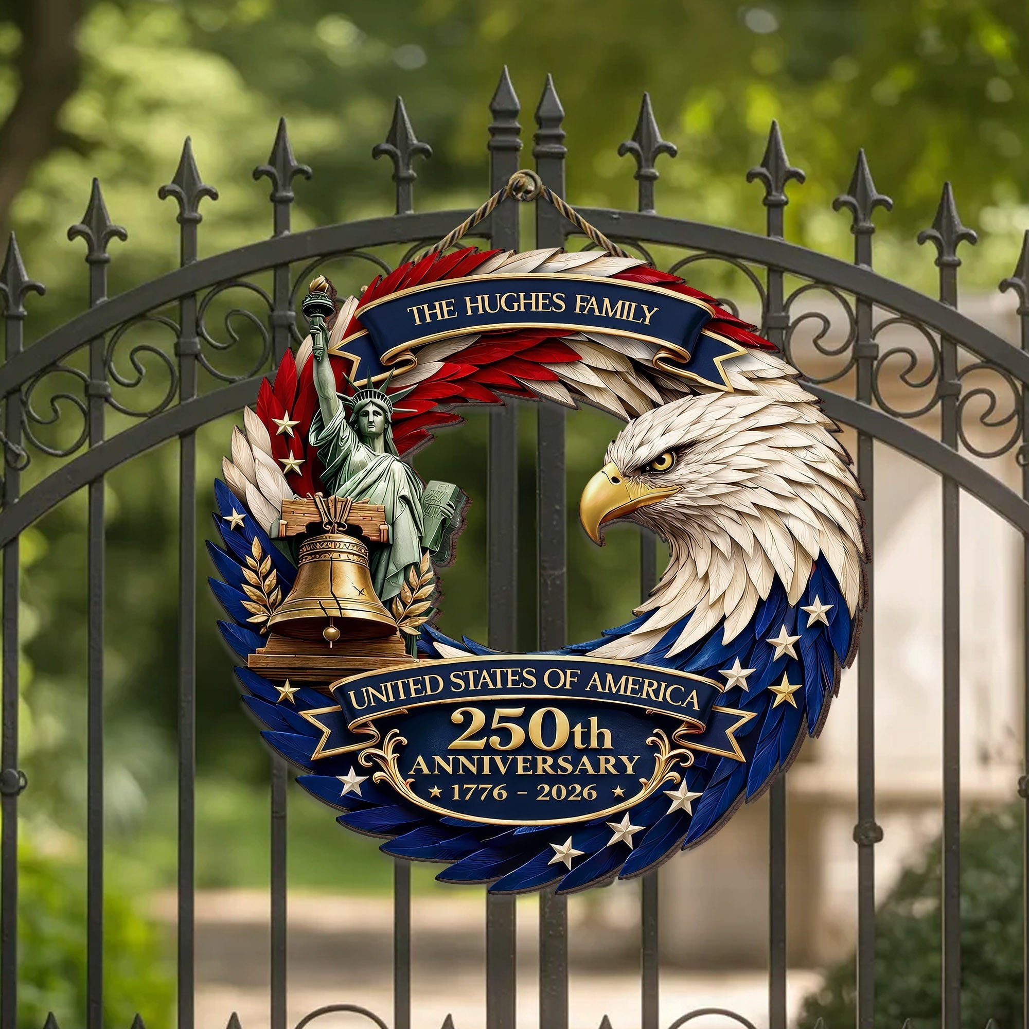 Custom Wood Sign - Personalized America 250th Anniversary Gifts For Mom, Dad, Brother, Sister, Kids - Bald Eagle Patriotic
