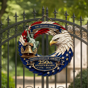 Custom Wood Sign - Personalized America 250th Anniversary Gifts For Mom, Dad, Brother, Sister, Kids - Bald Eagle Patriotic