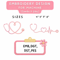 Combo set 2 Nurse Heartbeat Embroidery File Stethoscope Line Art Love Medical Design