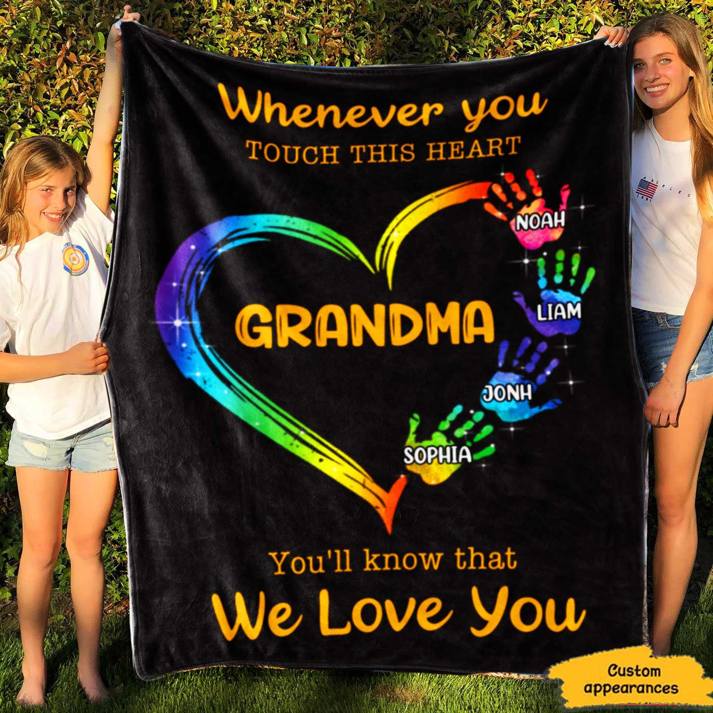 Grandma Whenever You Touch This Heart Personalized Blanket SC2764