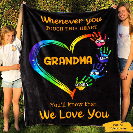 Grandma Whenever You Touch This Heart Personalized Blanket SC2764