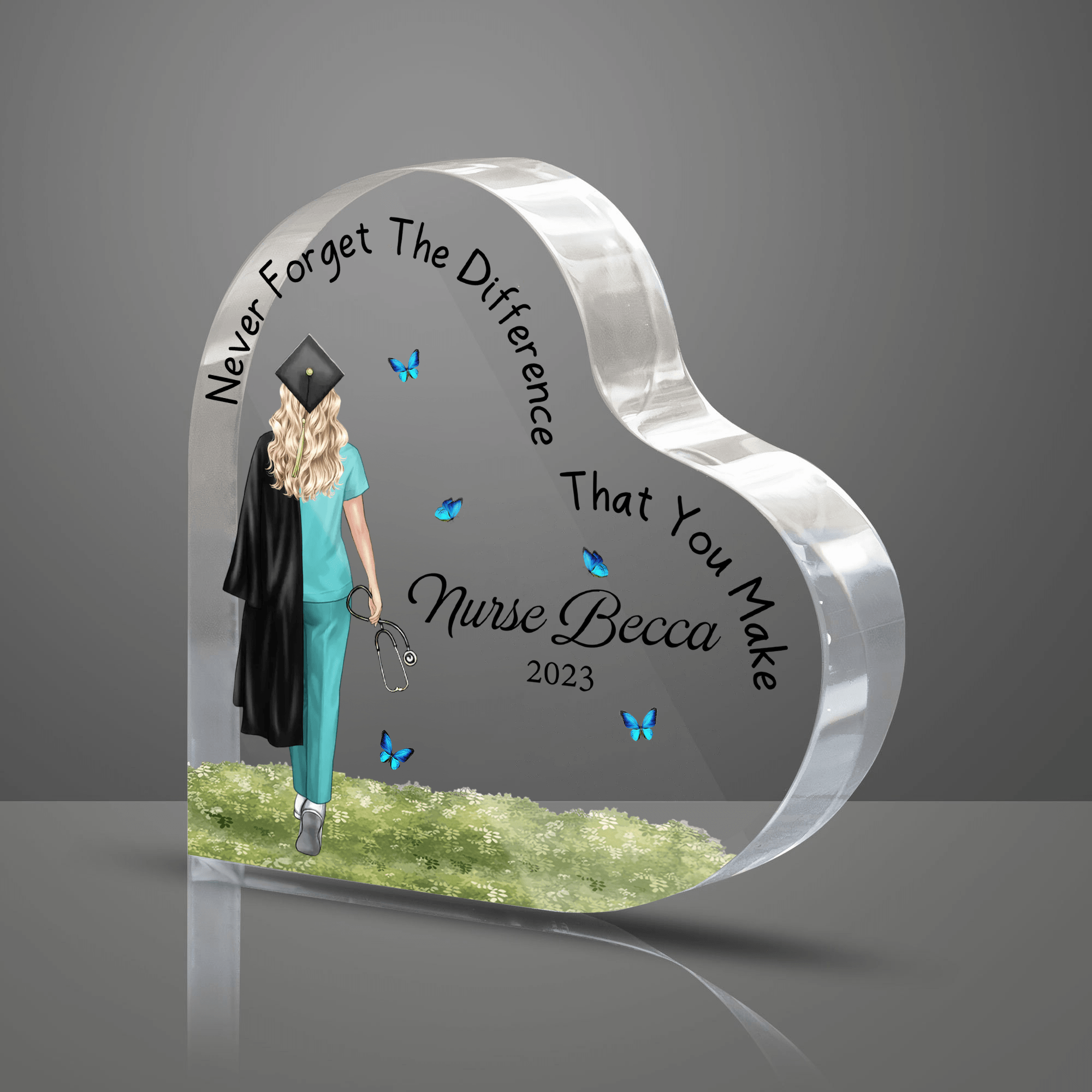 Nursing Graduation - Custom Heart-shaped - Personalized Gift for Female Nurse, CNA, Healthcare, Registered RN, Retirement