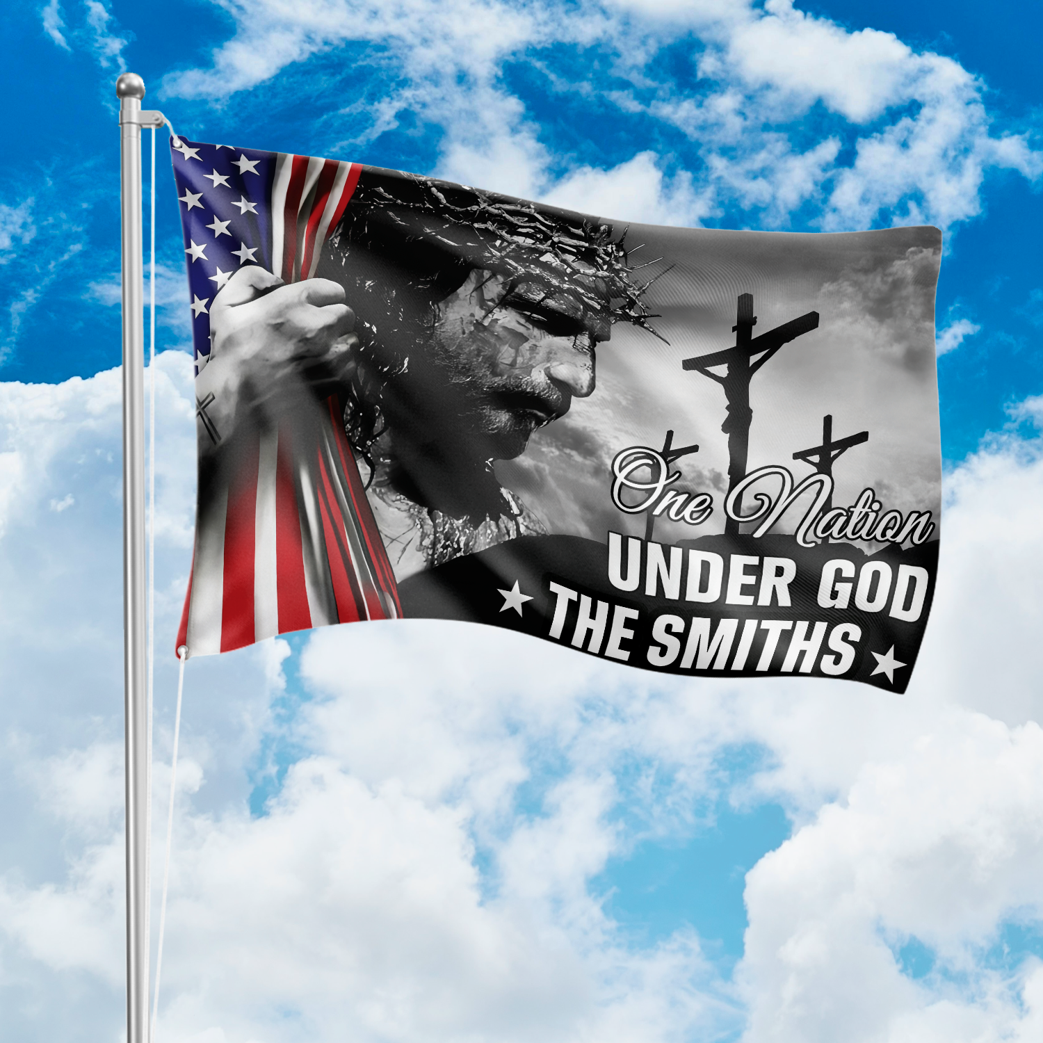 One Nation Under God With Family Name - Personalized Banner House Flag LM32 897217