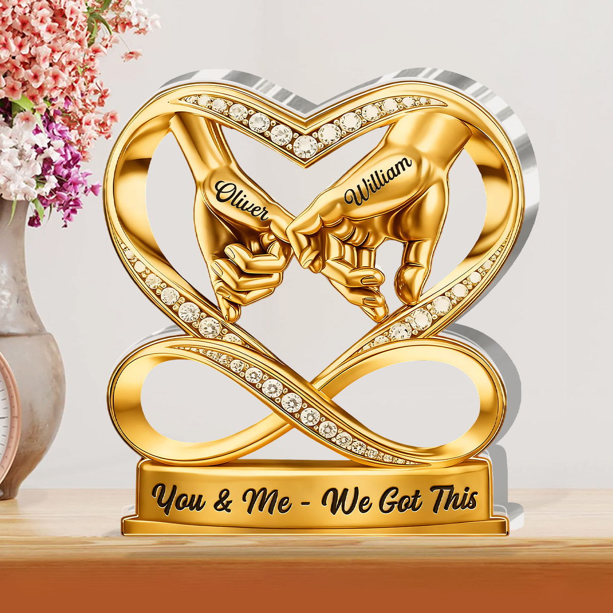 Linked By Love Pinky Promise Hands Couple - Personalized Acrylic Plaque Custom Shape - Gift For Her/Him, Husband/Wife, Couples on Anniversary, Valentine's Day